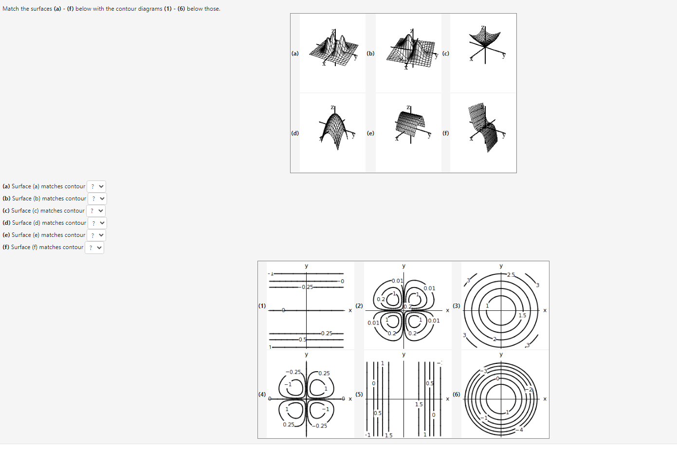 Solved Match the surfaces (a) - (f) below with the contour | Chegg.com