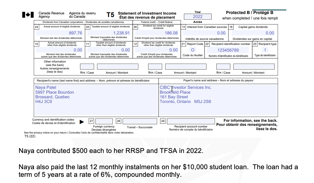 Refer to the 2022 CRA Income Tax and Benefit return | Chegg.com