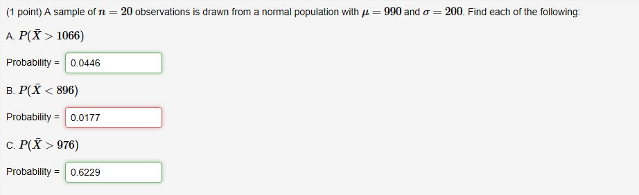 Solved (1 point) A sample of n 20 observations is drawn from | Chegg.com