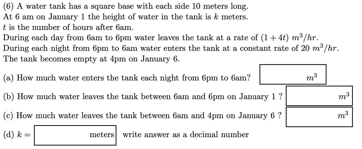 Solved 6 A water tank has a square base with each side 10