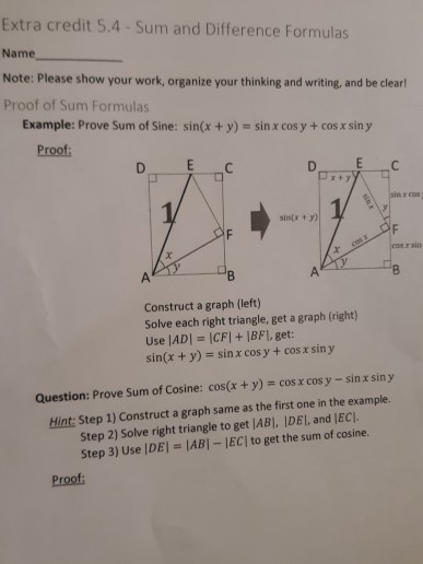Solved Extra credit 5.4 - Sum and Difference Formulas Name | Chegg.com