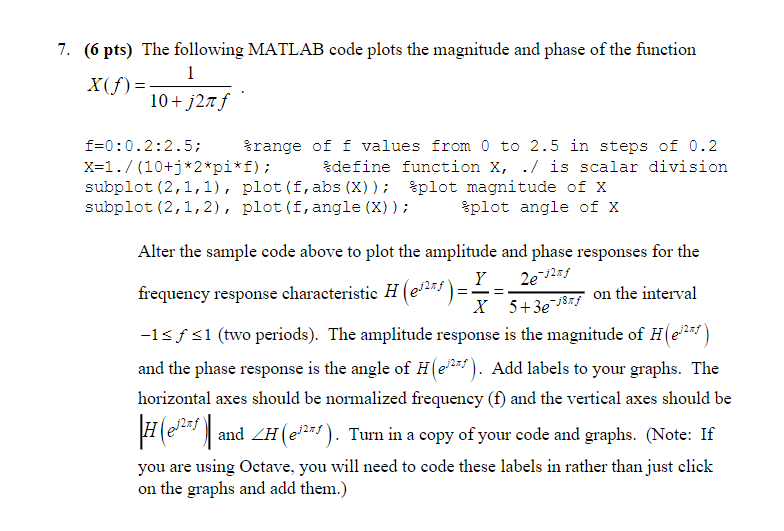 Solved (6 pts) The following MATLAB code plots the magnitude | Chegg.com