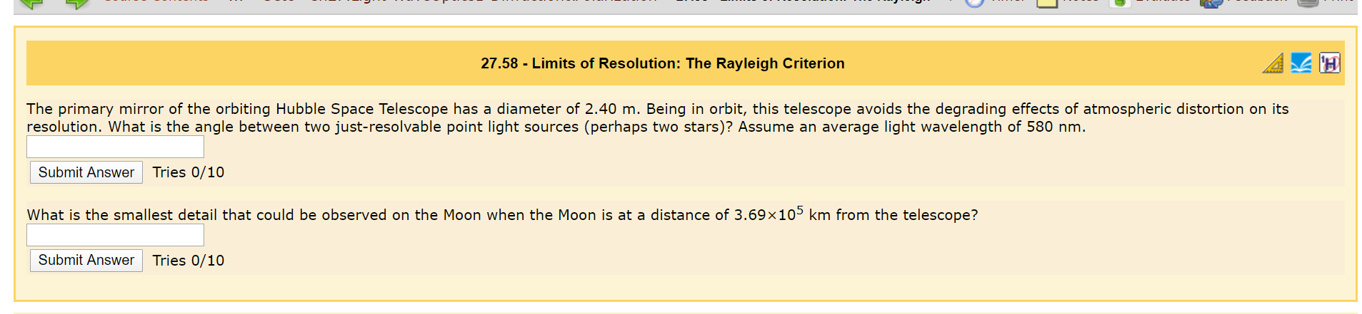Solved 27.58 - Limits of Resolution: The Rayleigh Criterion | Chegg.com