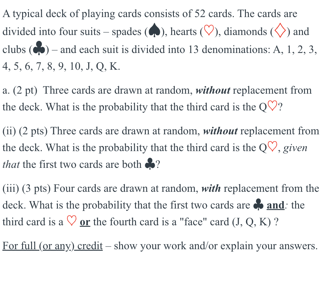 Solved A typical deck of playing cards consists of 52 cards. | Chegg.com