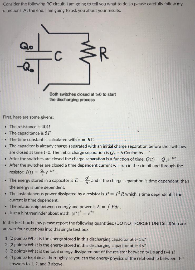 Solved Consider The Following RC Circuit. I Am Going To Tell | Chegg.com