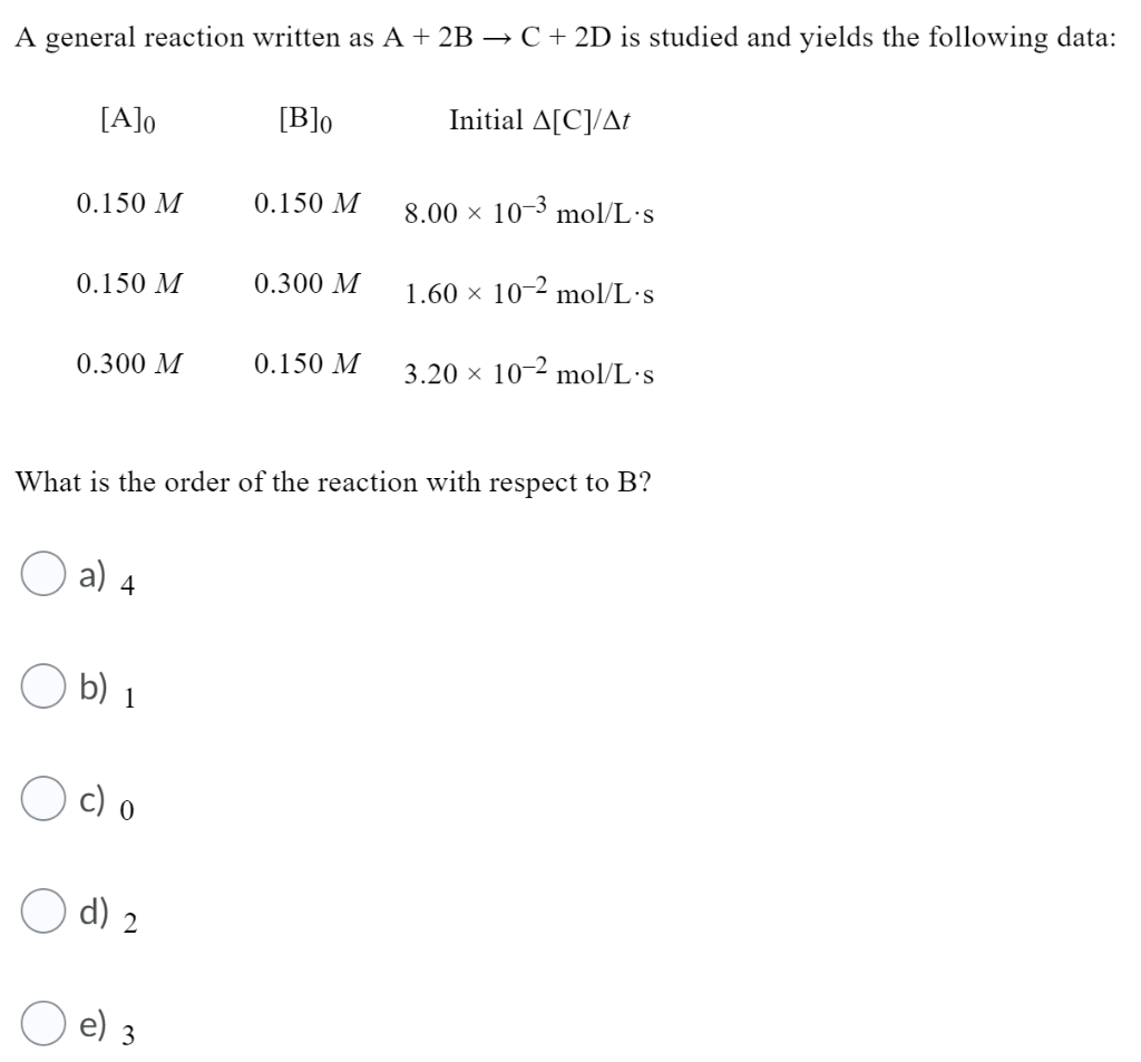 Solved A general reaction written as A + 2B → C + 2D is | Chegg.com