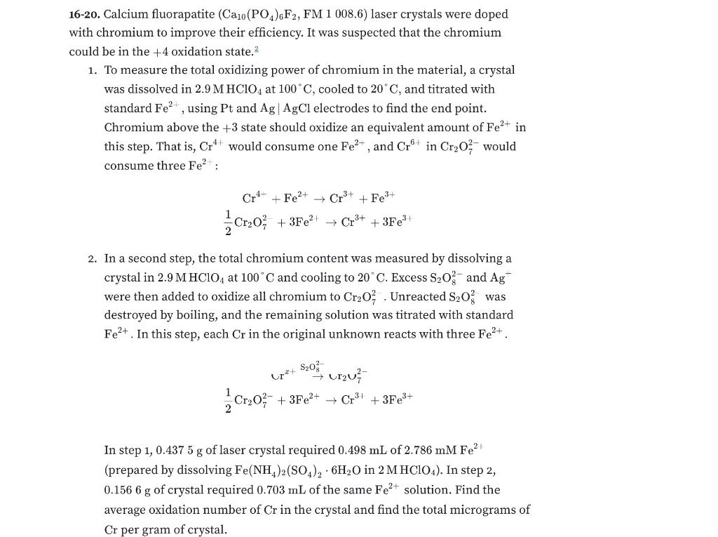 16-20. Calcium fluorapatite (Caio(PO4)6F2, FM 1 | Chegg.com