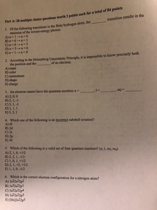 Solved Part A: 28 multiple choice questions worth 3 1. Of | Chegg.com