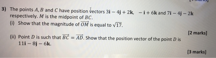 Solved 3) The points A, B and C have position vectors 3i -4j | Chegg.com