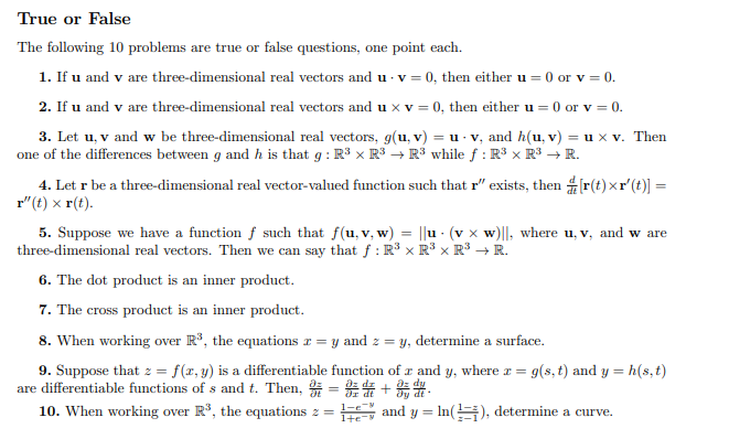 Solved True or False The following 10 problems are true or | Chegg.com
