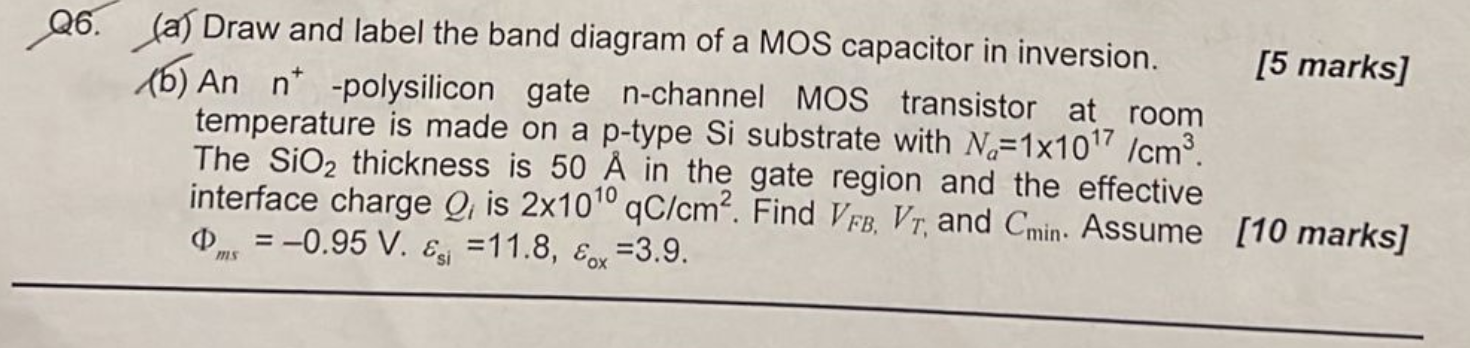 Solved 26. (a) Draw and label the band diagram of a MOS | Chegg.com