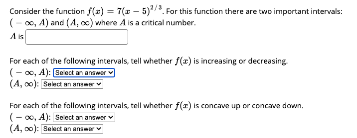 Solved Consider the function f(x) = 7(x – 5)2/3. For this | Chegg.com