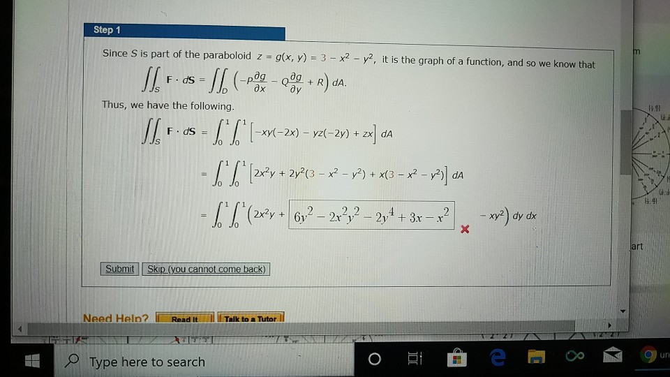 Solved Step 1 Since S Is Part Of The Paraboloid Z G X Chegg Com