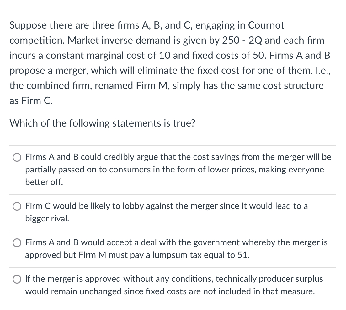 Solved Suppose There Are Three Firms A, B, And C, Engaging | Chegg.com