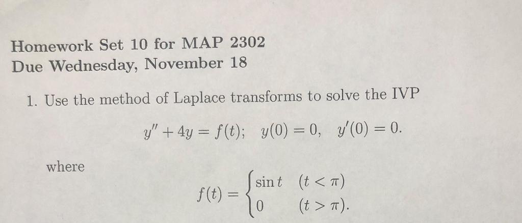 Solved Homework Set 10 for MAP 2302 Due Wednesday, November | Chegg.com