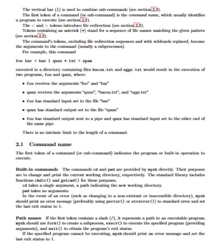 Solved our program mysh takes up to one argument. When given | Chegg.com