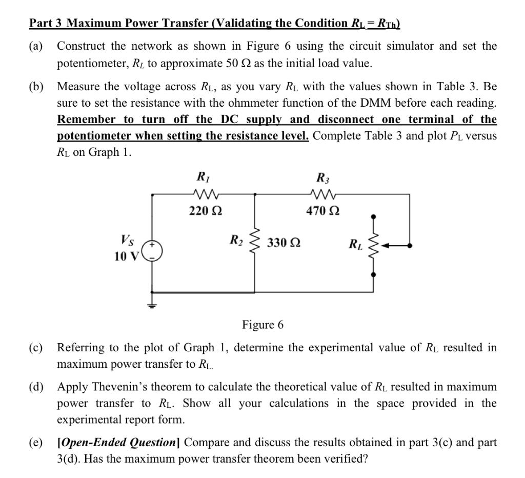 Part 3 Maximum Power Transfer (Validating the | Chegg.com