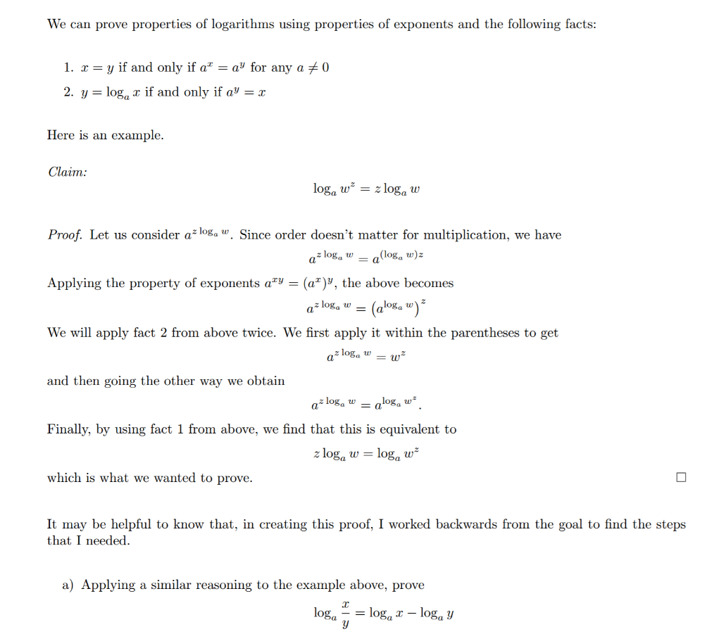 Solved We Can Prove Properties Of Logarithms Using | Chegg.com