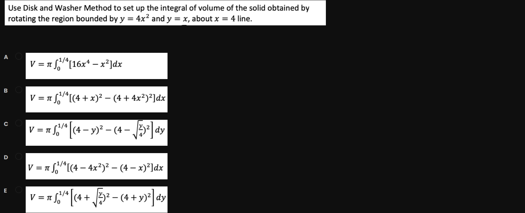 Solved Use Disk and Washer Method to set up the integral of
