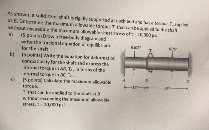 Solved As shown, a solid steel shaft is rigidly supported at | Chegg.com
