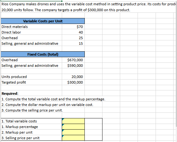 Solved Rios Company makes drones and uses the variable cost | Chegg.com