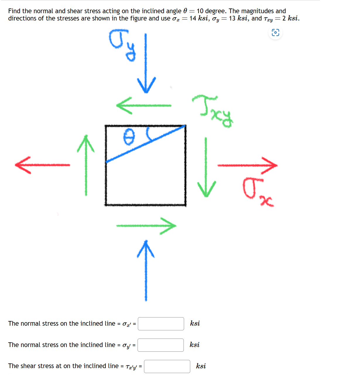 Solved Find the normal and shear stress acting on ﻿the | Chegg.com