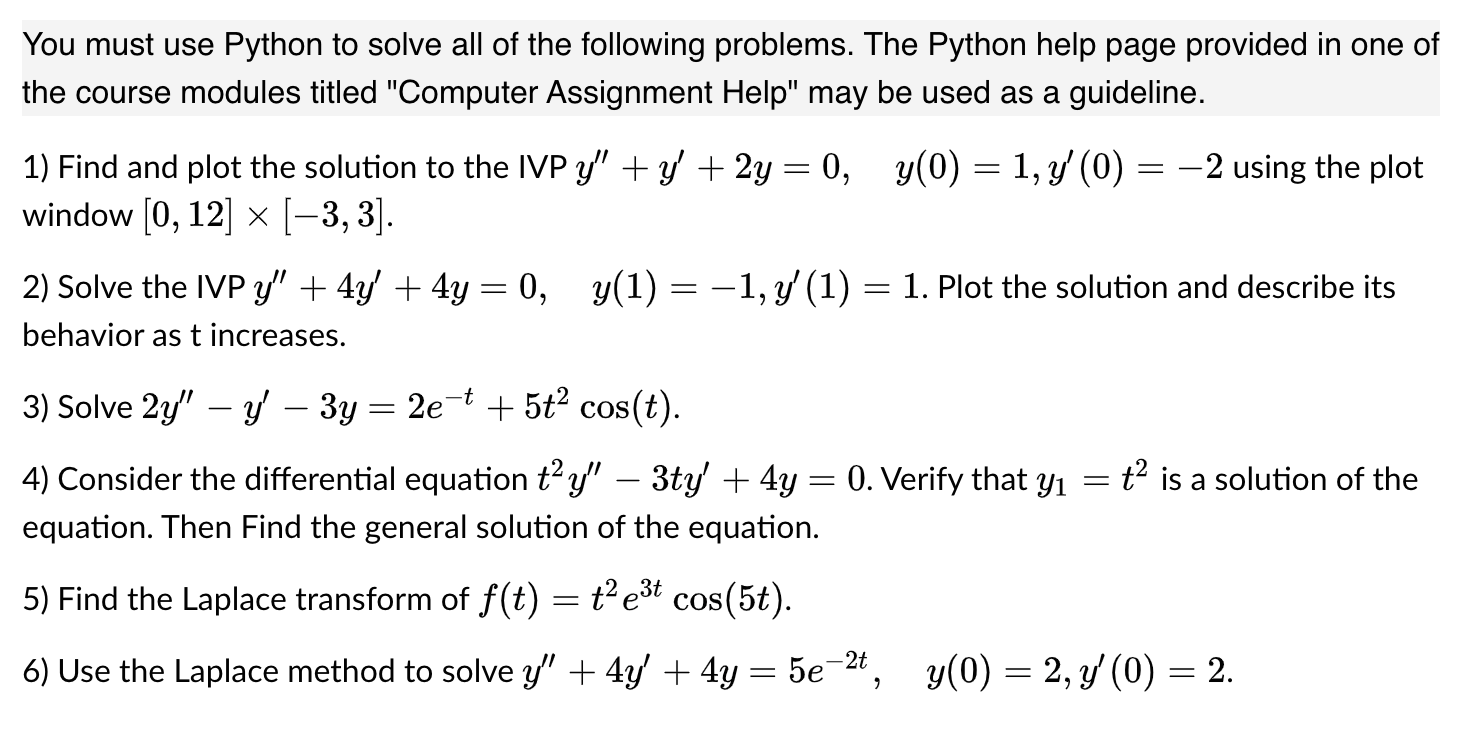 Solved You must use Python to solve all of the following | Chegg.com