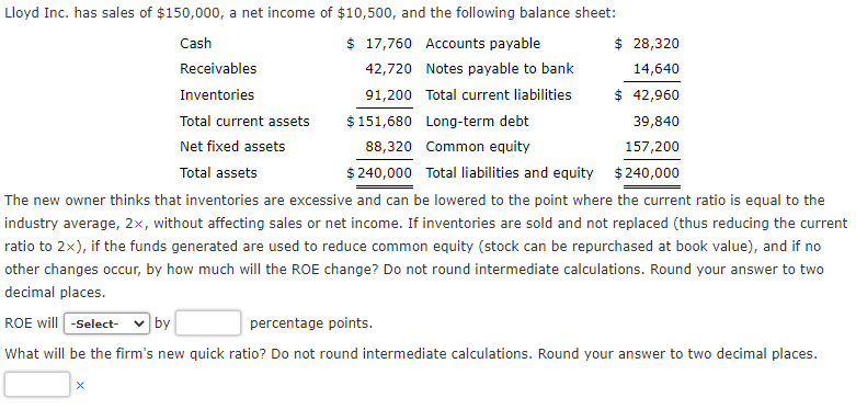 The new owner thinks that inventories are excessive and can be lowered to the point where the current ratio is equal to the i