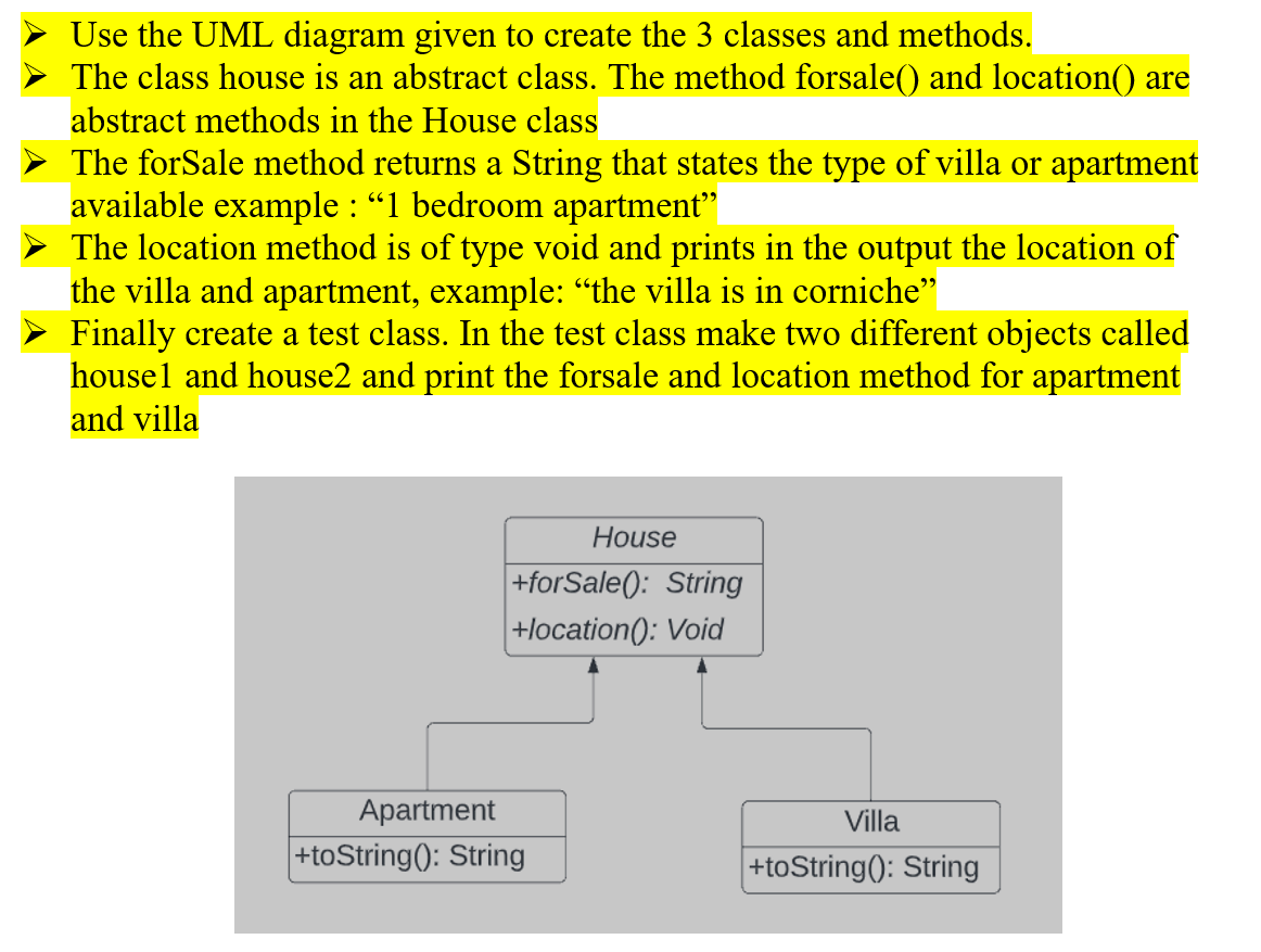 Solved Using java Use the UML diagram given to create the 3 | Chegg.com