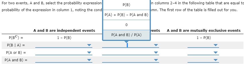 Solved For Two Events, A And B, Select The Probability | Chegg.com