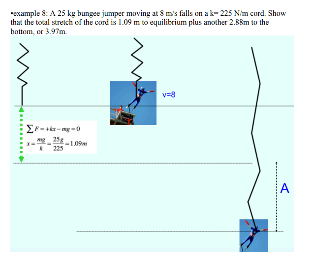 Solved - Example 8: A 25 Kg Bungee Jumper Moving At 8 M/s | Chegg.com