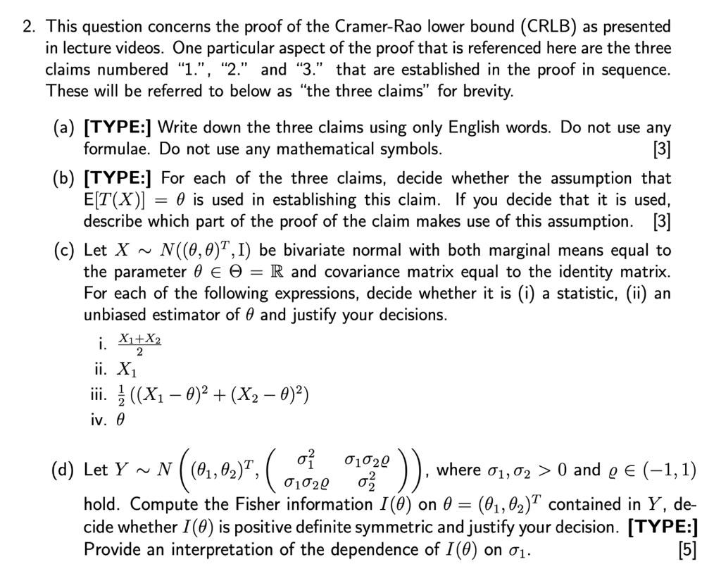 Solved 2. This question concerns the proof of the Cramer-Rao | Chegg.com