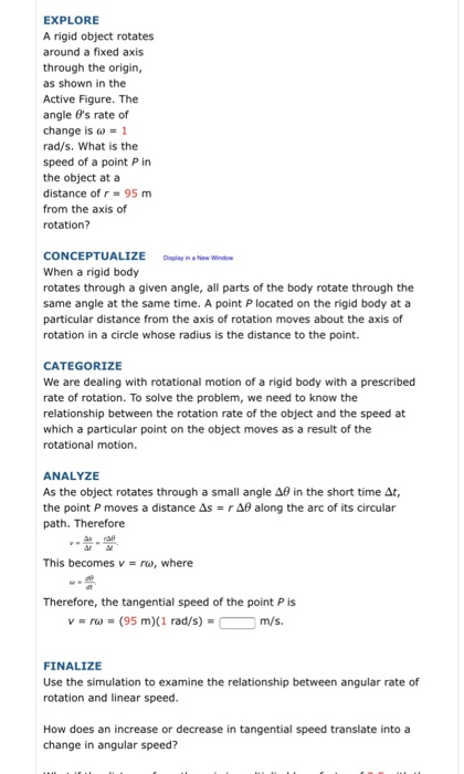 Solved EXPLORE A rigid object rotates around a fixed axis | Chegg.com