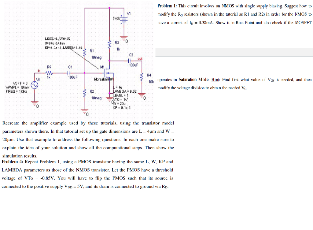Solved Problem 1: This circuit involves an NMOS with single | Chegg.com