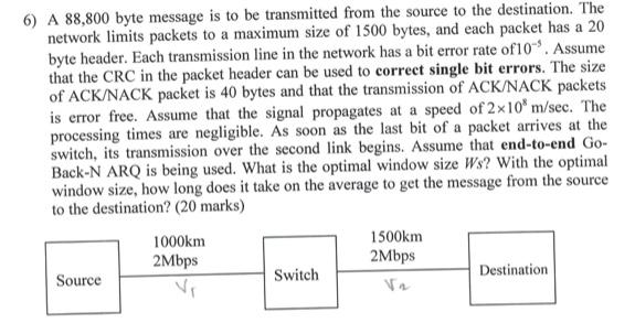Solved 6) A 88,800 byte message is to be transmitted from | Chegg.com