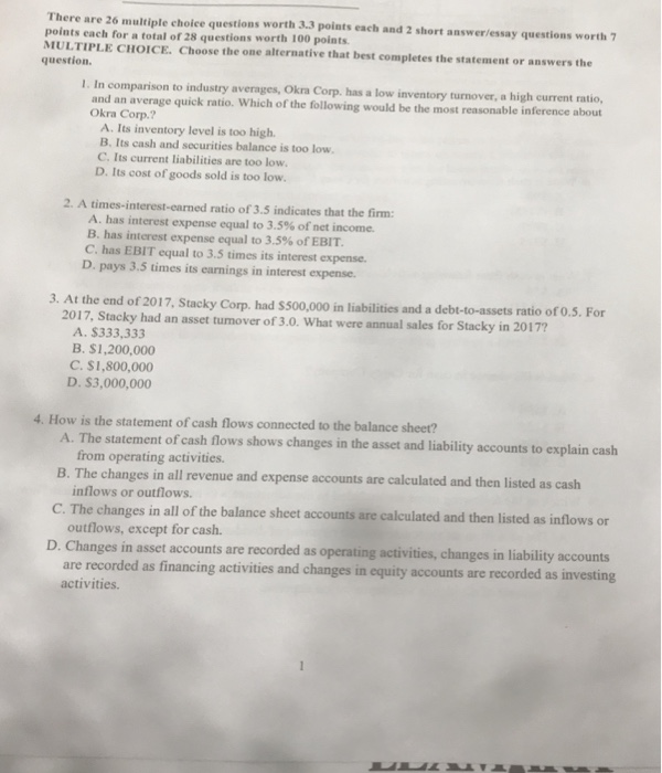Solved There are 26 multiple choice questions worth 3.3 | Chegg.com