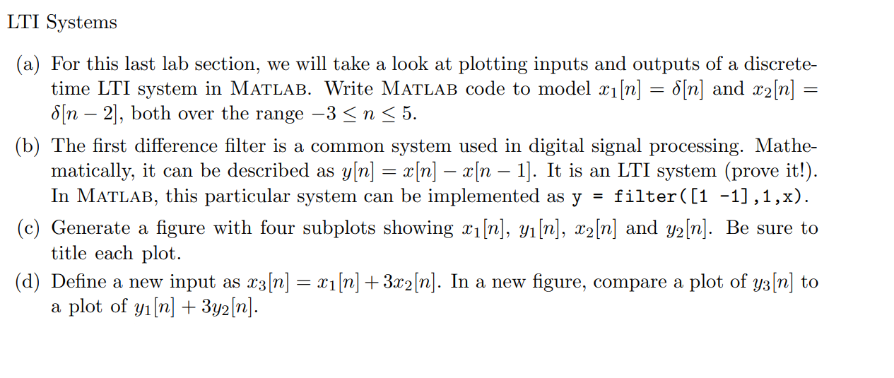 Solved LTI Systems = = = (a) For this last lab section, we | Chegg.com