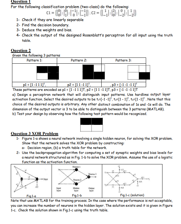 Question I For the following classification problem | Chegg.com
