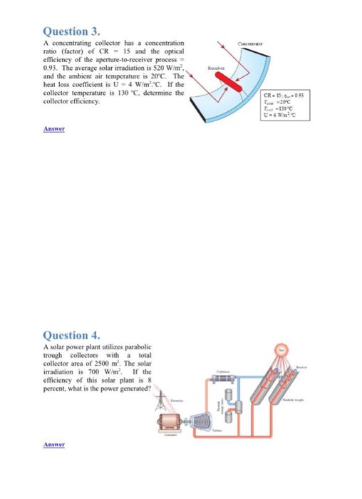 Solved Question 3 A Concentrating Collector Has A | Chegg.com