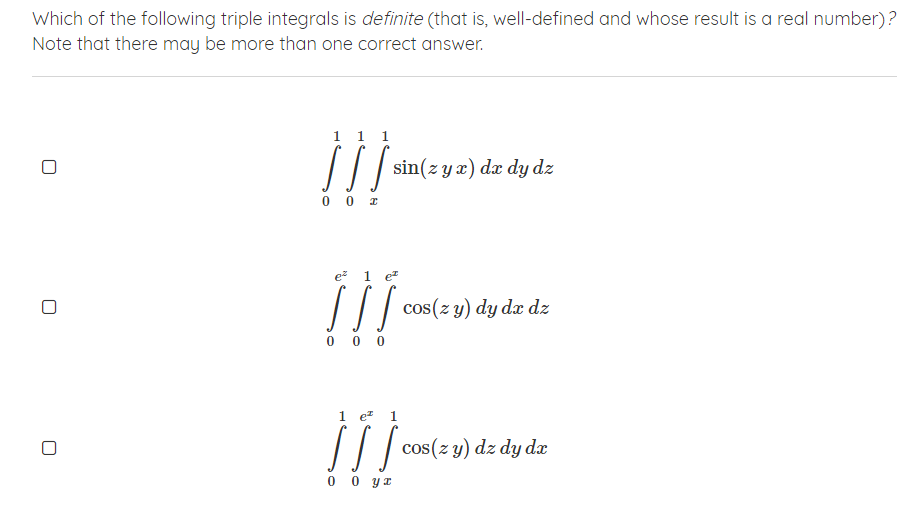 Solved Which of the following triple integrals is definite | Chegg.com