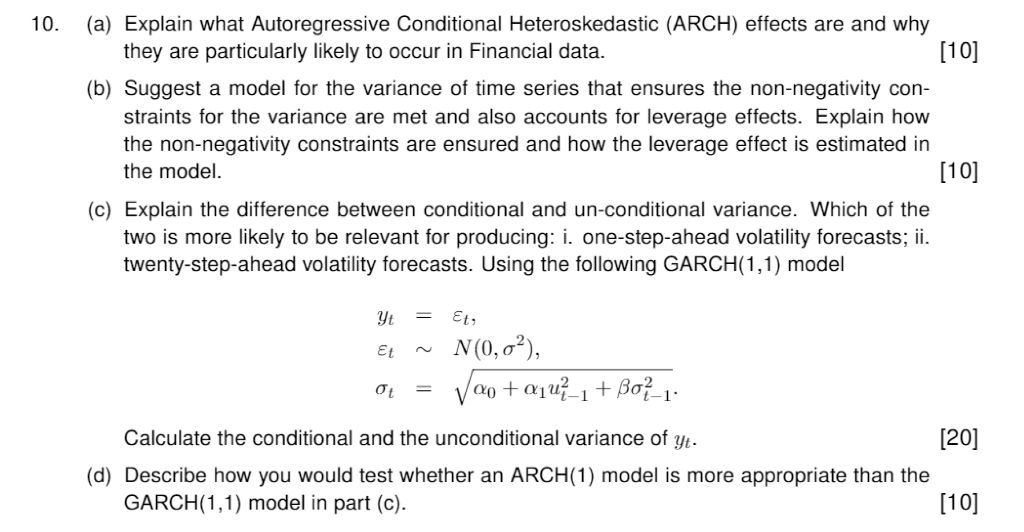 Solved 10. (a) Explain what Autoregressive Conditional | Chegg.com