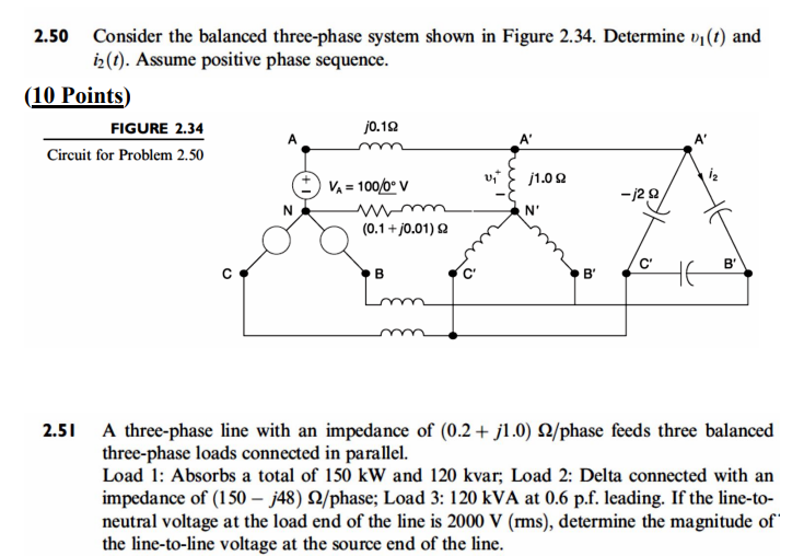 Solved 2.50 Consider the balanced three-phase system shown | Chegg.com