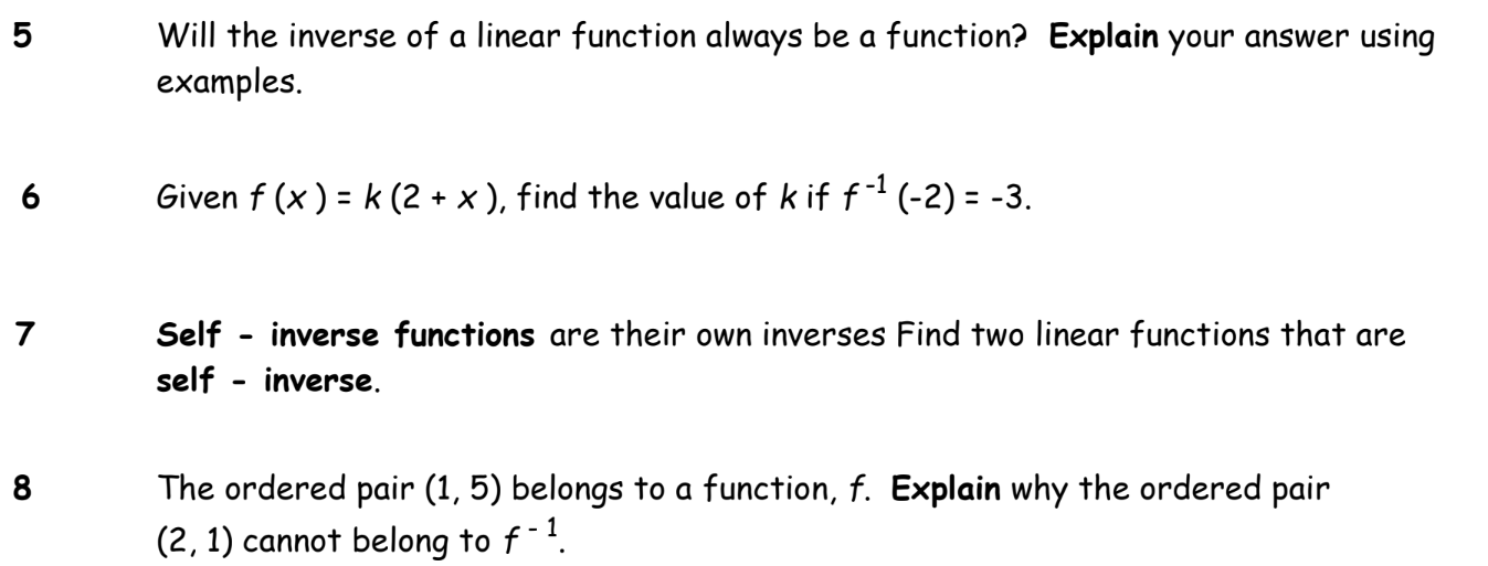 Solved Will the inverse of a linear function always be a | Chegg.com