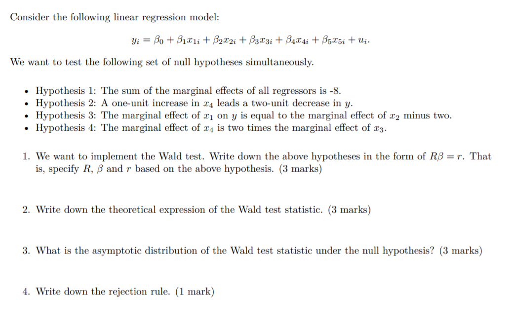 Solved Consider the following linear regression model: Yi = | Chegg.com