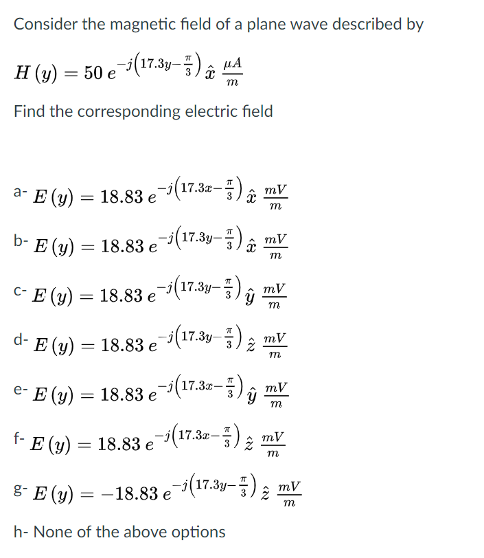 Solved Consider The Magnetic Field Of A Plane Wave Descri Chegg Com