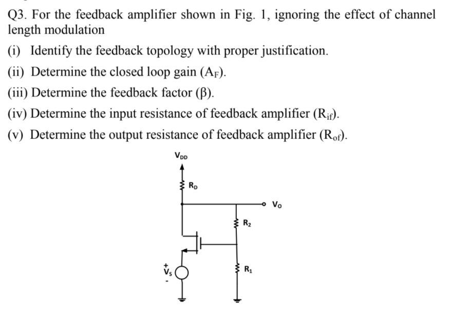 Solved Q3. For the feedback amplifier shown in Fig. 1,