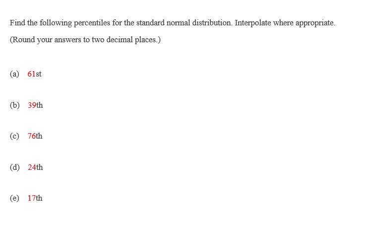 Solved Find The Following Percentiles For The Standard | Chegg.com ...