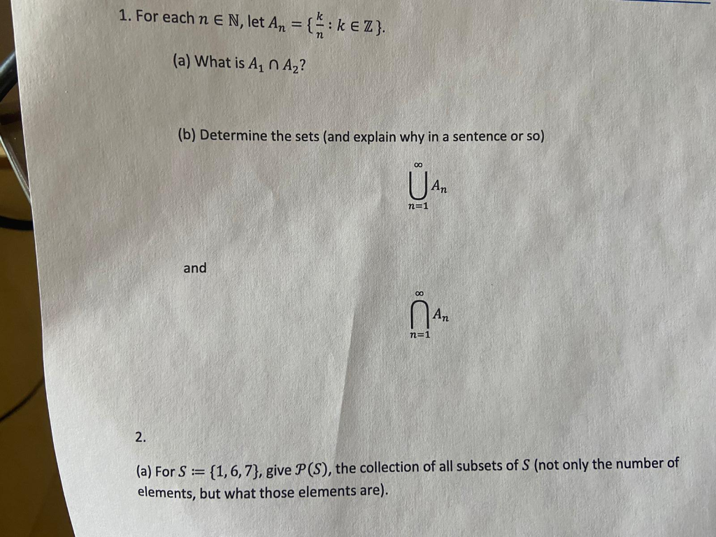 Solved 1 For Each N E N Let An K Z A What Is Chegg Com