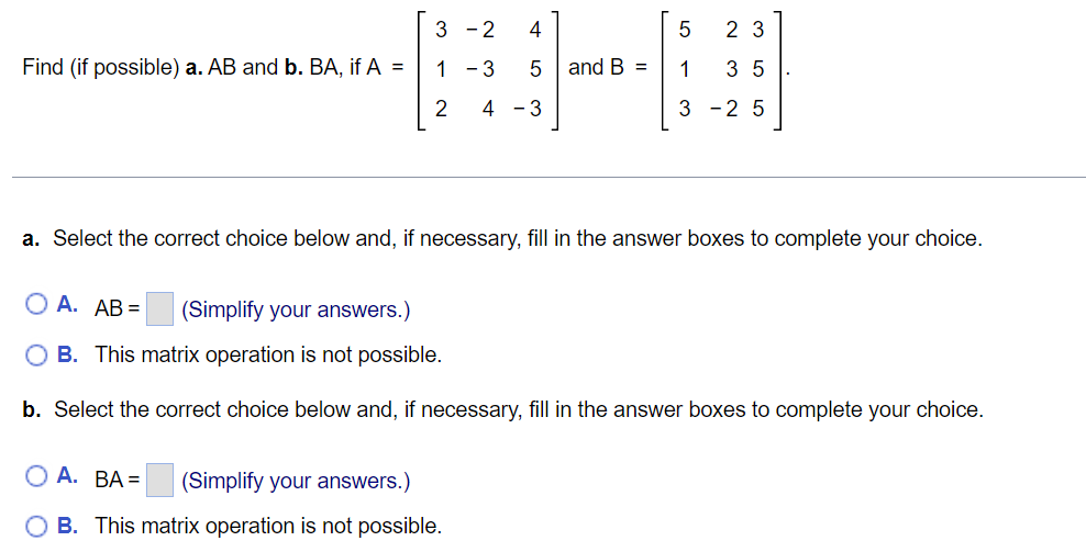 Solved Find (if Possible) A.AB And B.BA, If | Chegg.com | Chegg.com