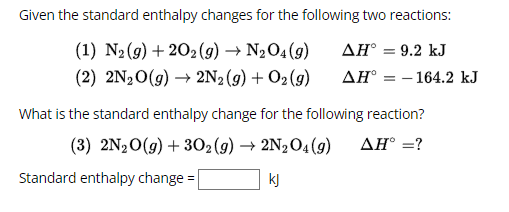 Solved Given the standard enthalpy changes for the following | Chegg.com